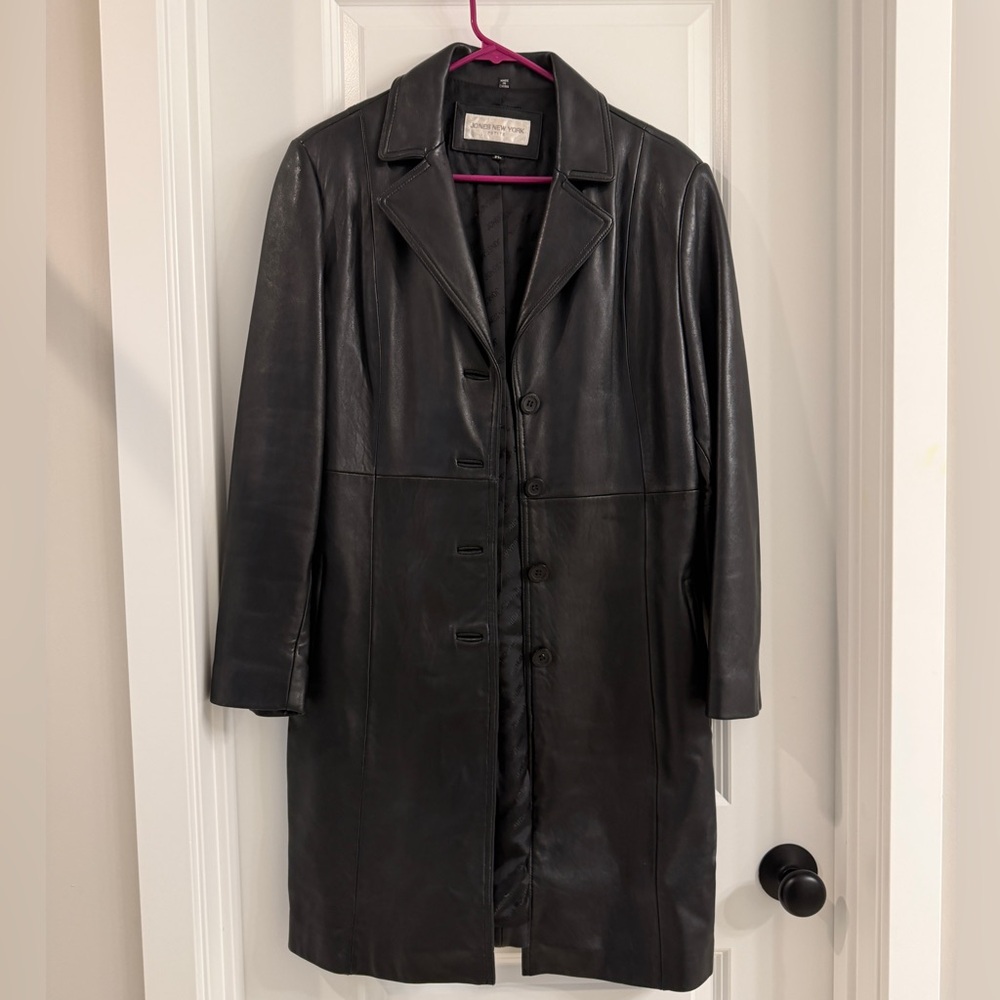 Jones New York Black Leather Long Coat